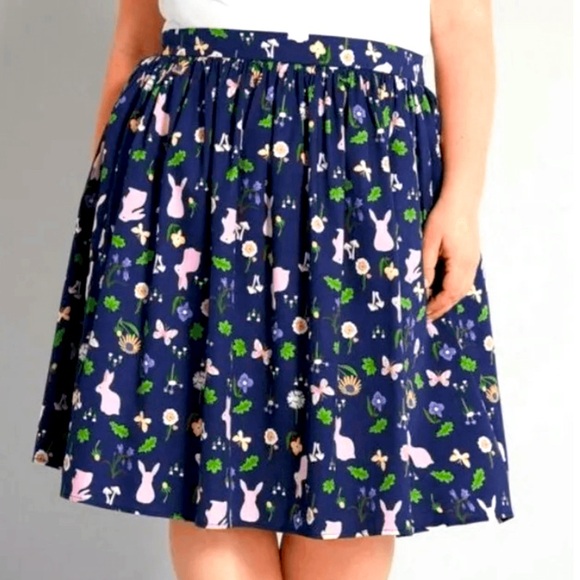 Modcloth Dresses & Skirts - ModCloth x Collectif Spring Skirt Sz 4 Navy Easter Bunnies Butterflies Mushrooms